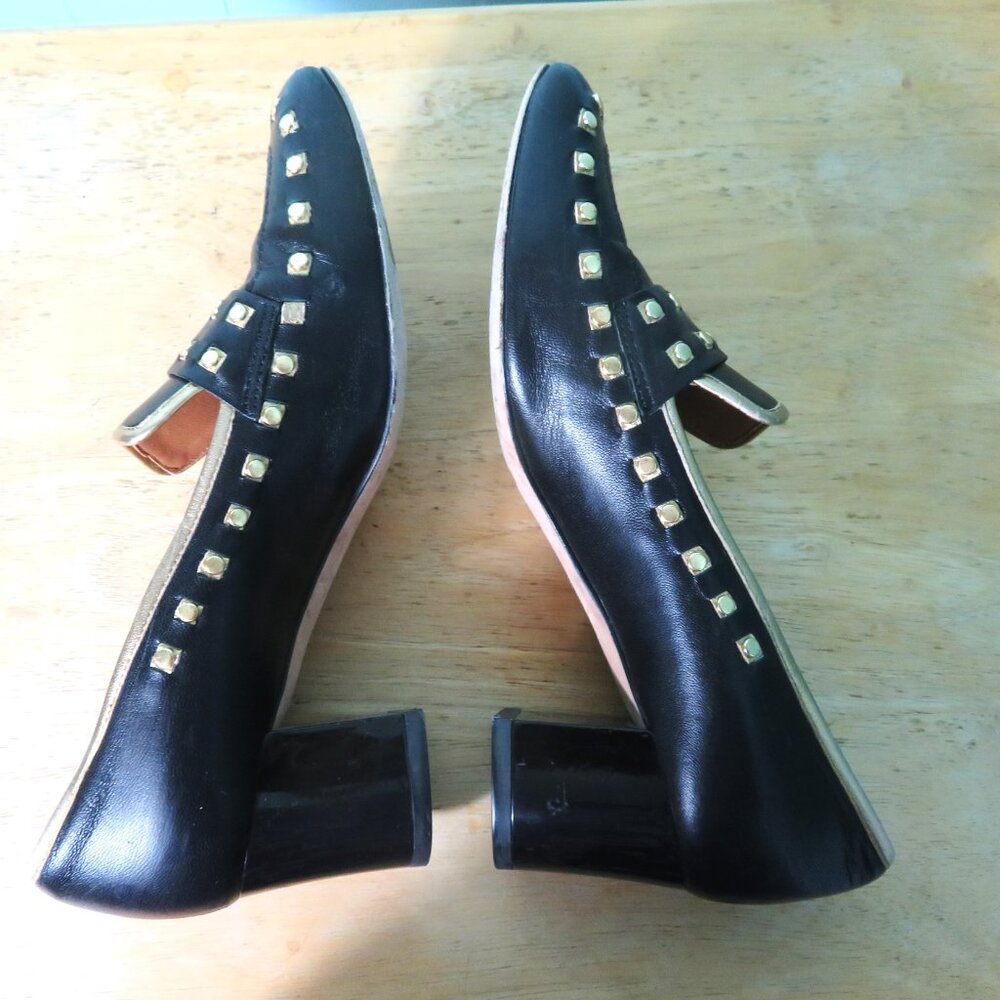 Black Studded Leather Loafers - Women's - Picture 2 of 9